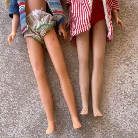 Set Of 2 Skipper Doll Blonde Red 1963 Barbie Sister Straight Leg Swimming Outfit - Picture 4 of 16